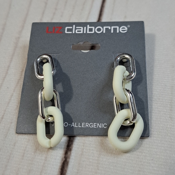 Liz Claiborne Silver and Cream Chain Earrings - Picture 1 of 4